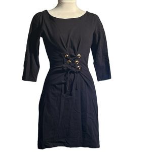 French Connection Lace Up Waist Detail with Zipper Back Black Dress Size 6